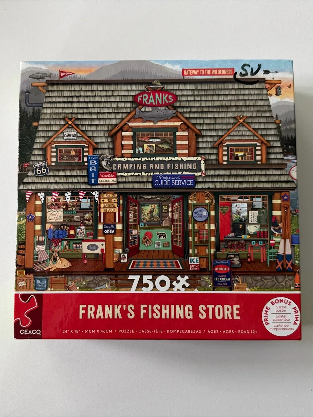FRANK'S Fishing Store 750-Piece Puzzle - Colorful Cabin Design